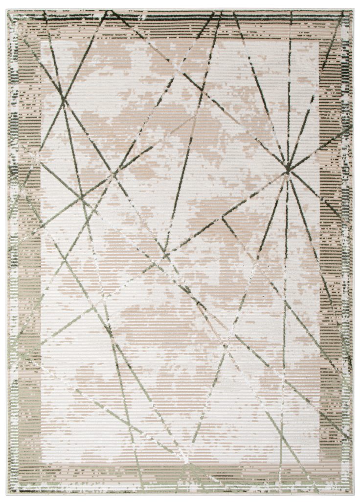 Tappeto Crystal Verde Beige Cornice Geometrico Effetto 3D