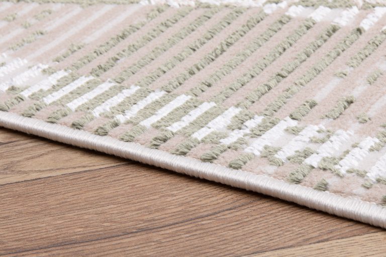 Tappeto Crystal Verde Beige Cornice Geometrico Effetto 3D