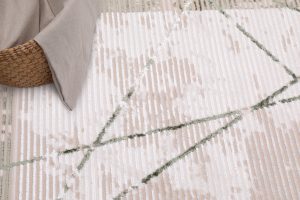 Tappeto Crystal Verde Beige Cornice Geometrico Effetto 3D