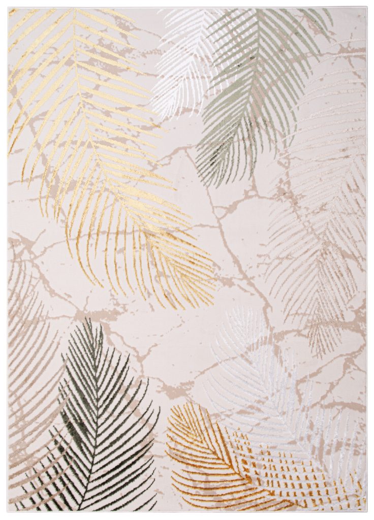 Tappeto Crystal Verde Oro Crema Foglie Effetto 3D