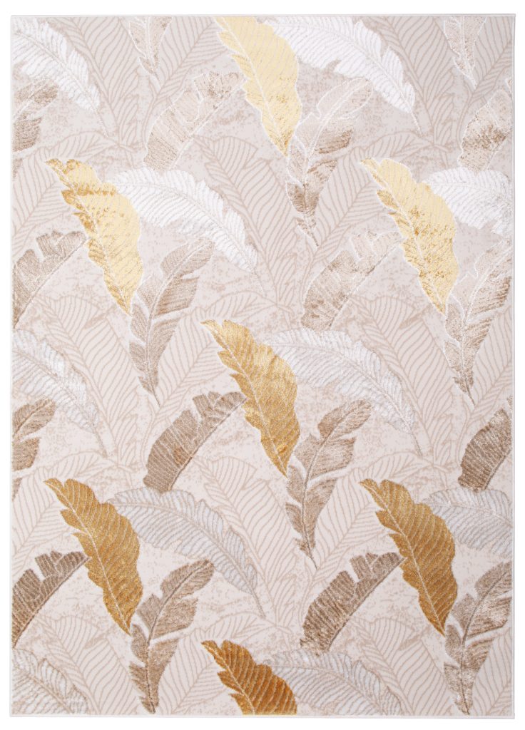 Tappeto Crystal Oro Marrone Beige Foglie Effetto 3D