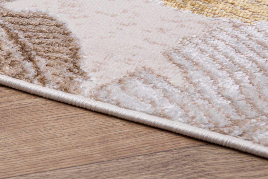 Tappeto Crystal Oro Marrone Beige Foglie Effetto 3D