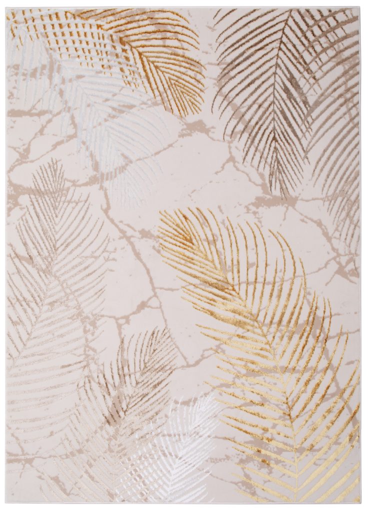 Tappeto Crystal Oro Marrone Crema Foglie Effetto 3D