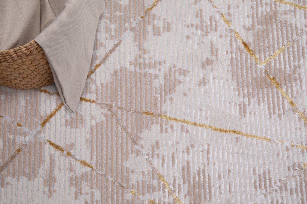 Tappeto Crystal Oro Beige Cornice Geometrico Effetto 3D