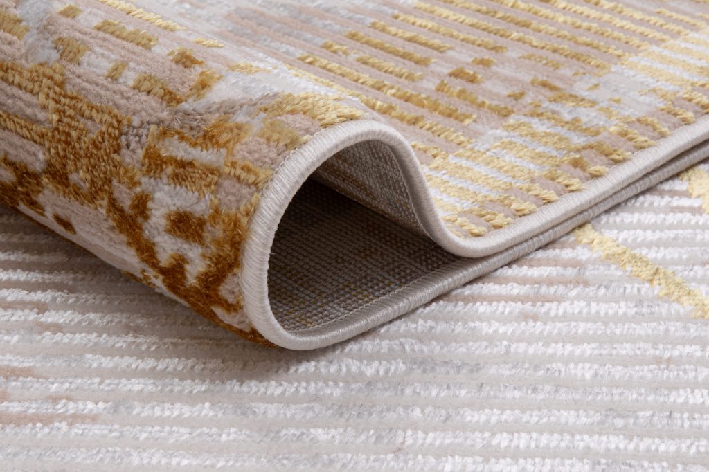 Tappeto Crystal Oro Beige Cornice Geometrico Effetto 3D