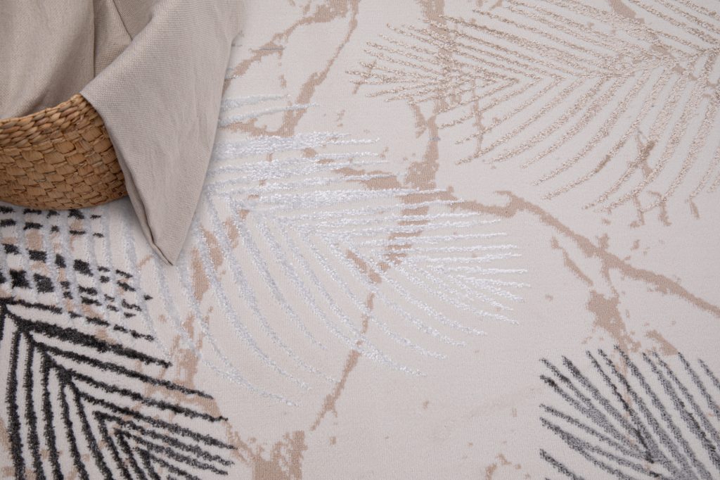 Tappeto Crystal Crema Grigio Marrone Foglie Effetto 3D