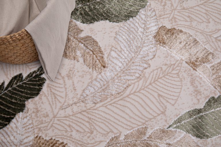 Tappeto Crystal Verde Marrone Beige Foglie Effetto 3D