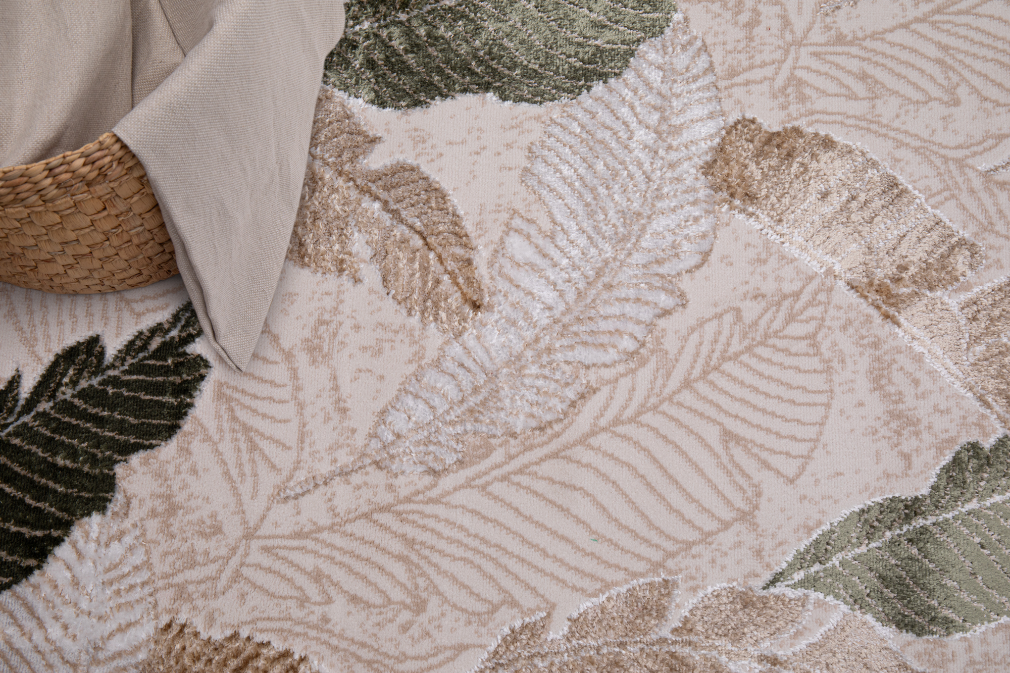 Tappeto Crystal Verde Marrone Beige Foglie Effetto 3D