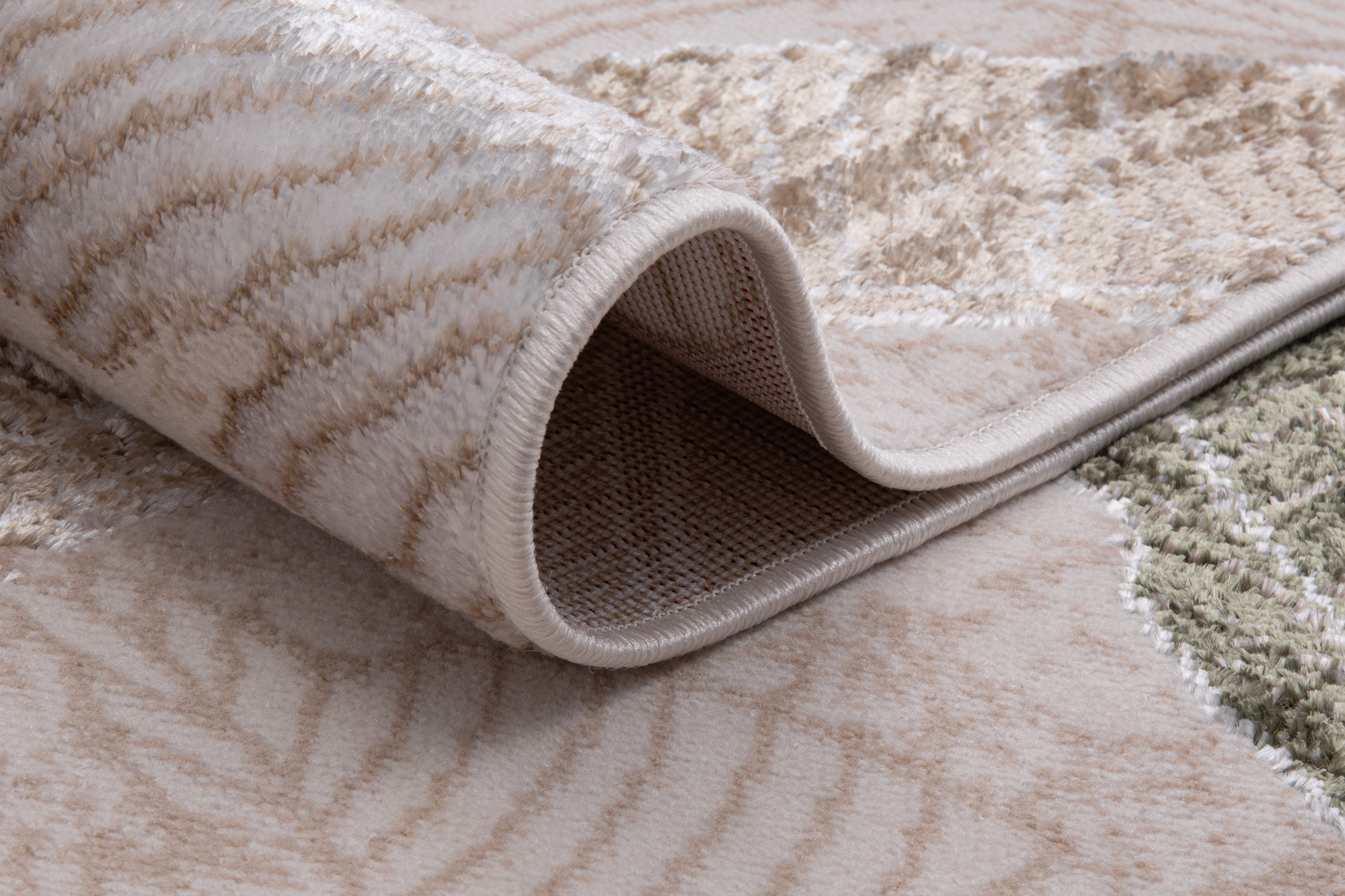 Tappeto Crystal Verde Marrone Beige Foglie Effetto 3D