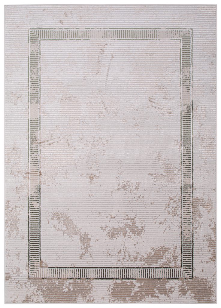 Tappeto Crystal Verde Beige Cornice Sfumature Effetto 3D