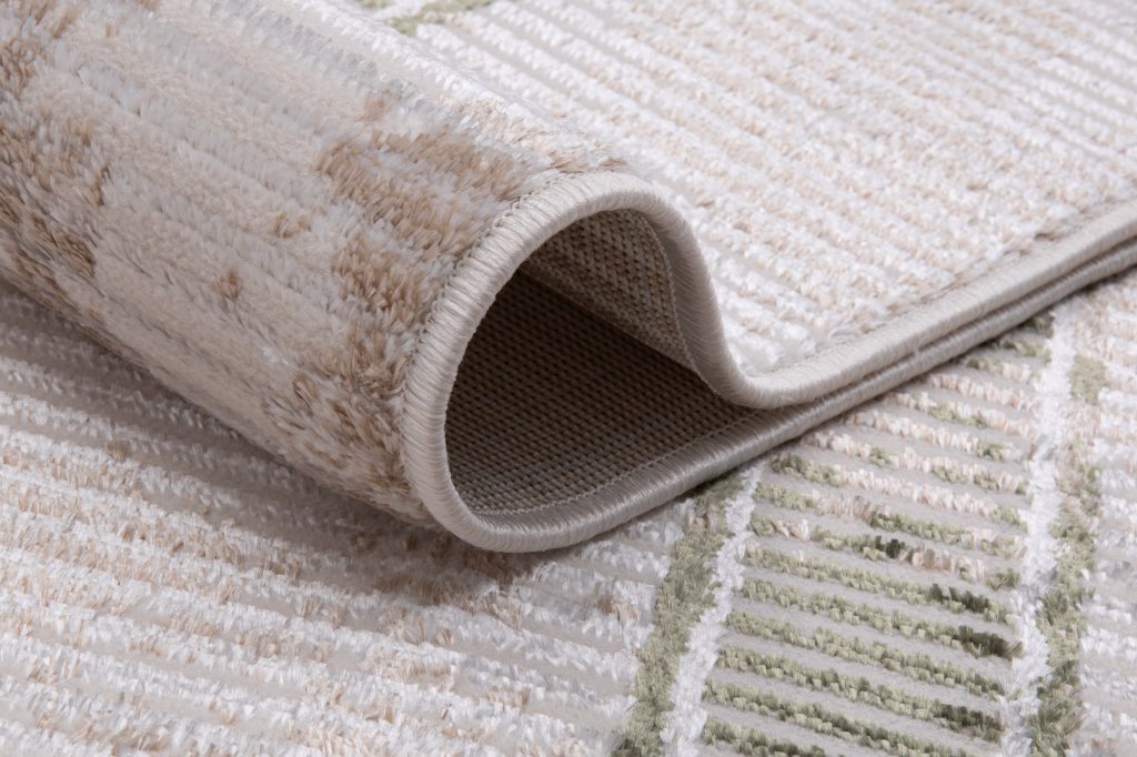Tappeto Crystal Verde Beige Cornice Sfumature Effetto 3D