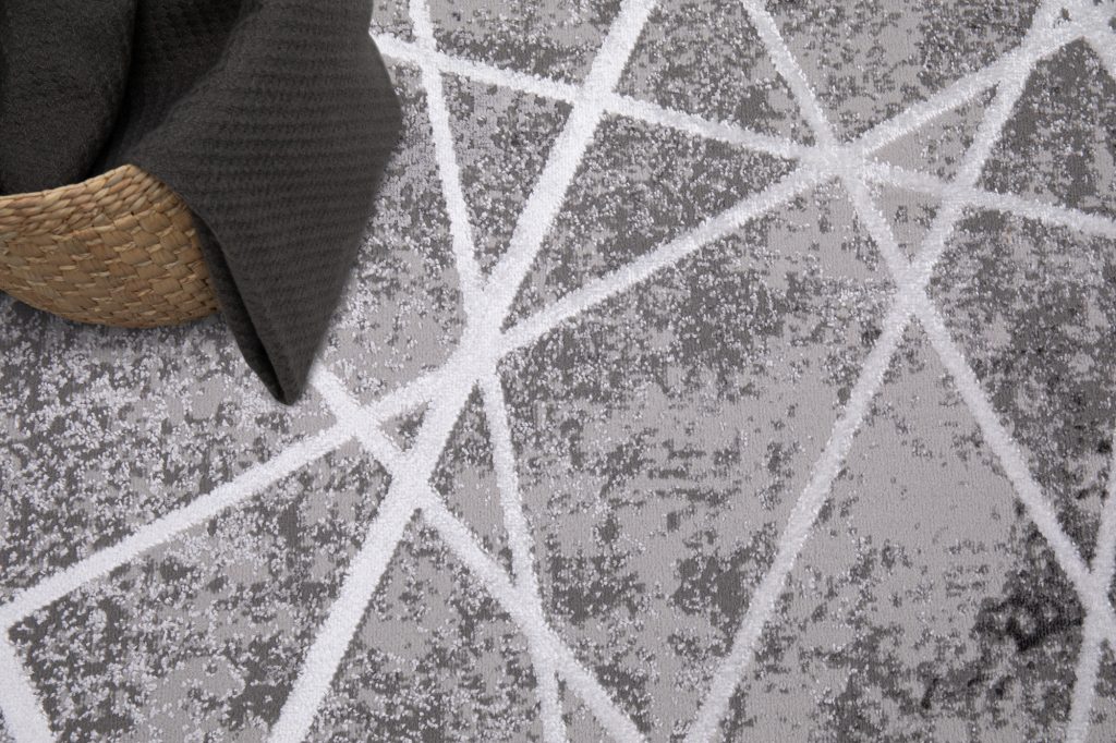 Tappeto Crystal Grigio Bianco Geometrico Linee Effetto 3D