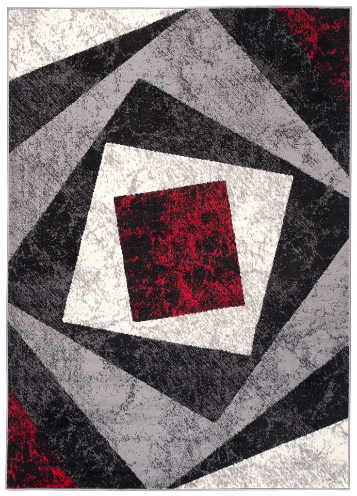 Tappeto Dream Geometrico Grigio Rosso Quadrati