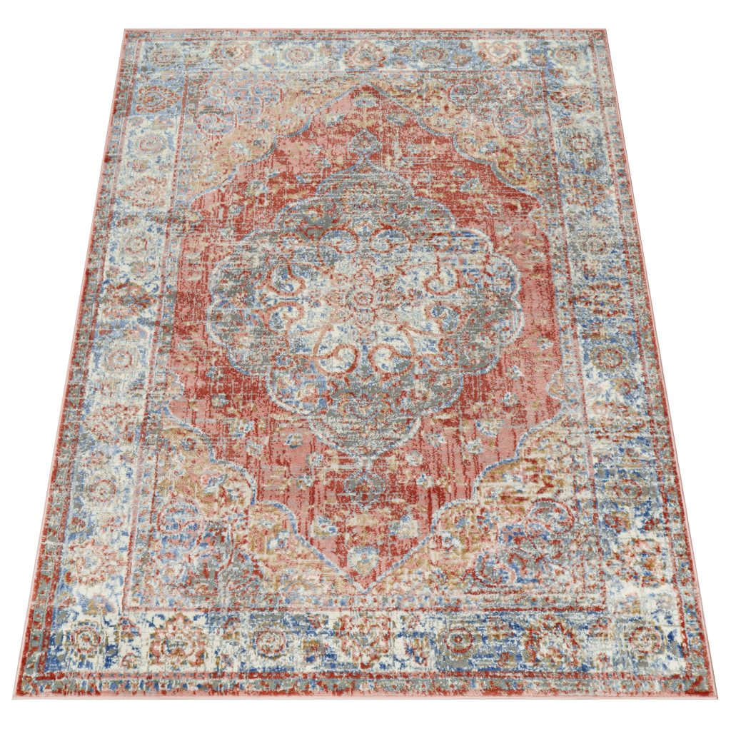 Tappeto Retro Rame Blu con Rosetta Vintage