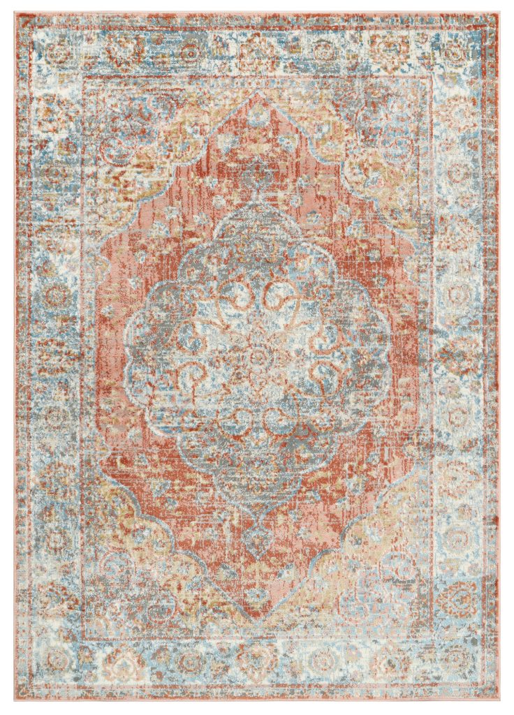 Tappeto Retro Rame Blu con Rosetta Vintage