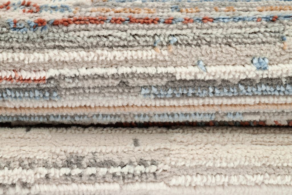 Tappeto Retro Grigio Rame Blu Strisce Moderno
