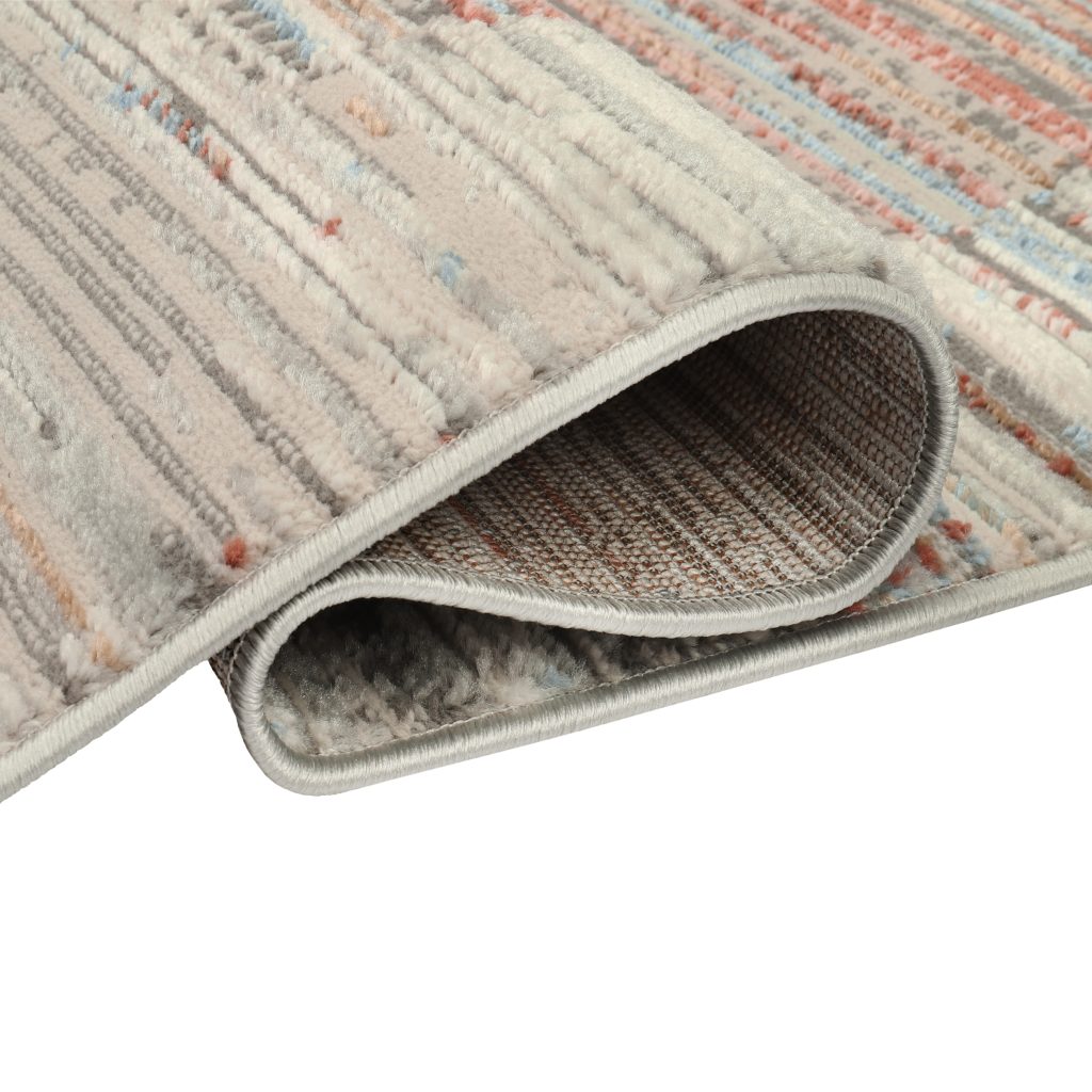 Tappeto Retro Grigio Rame Blu Strisce Moderno