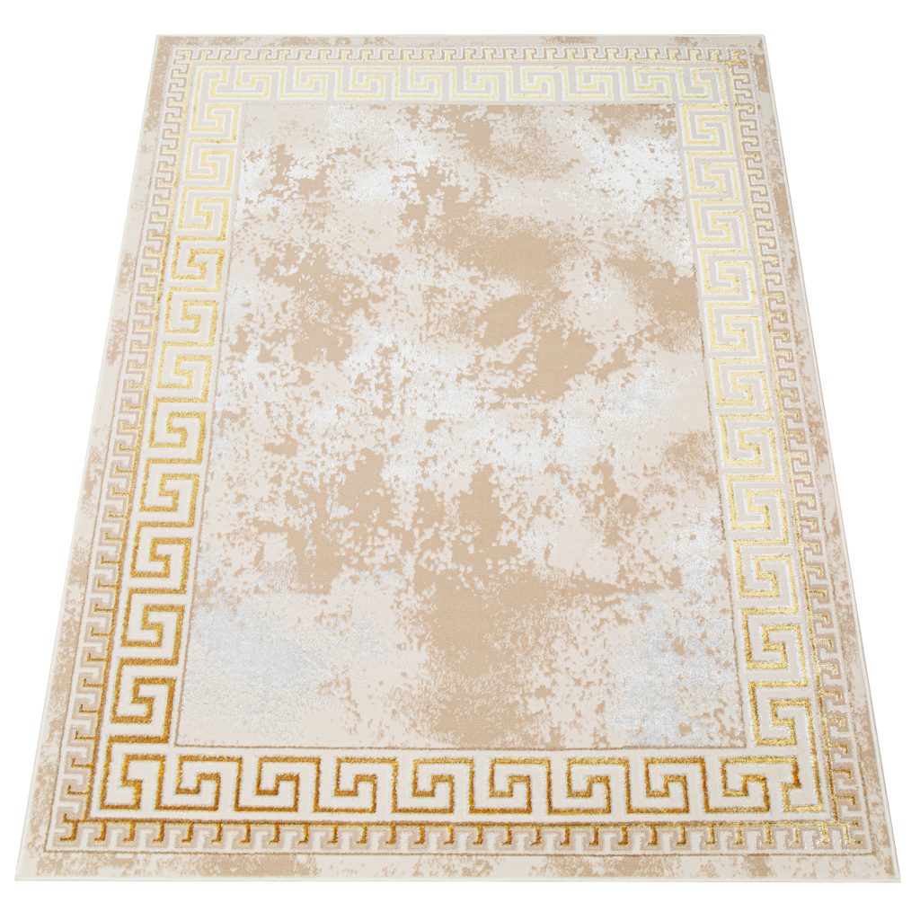 Tappeto Ares Oro Beige Cornice Astratta