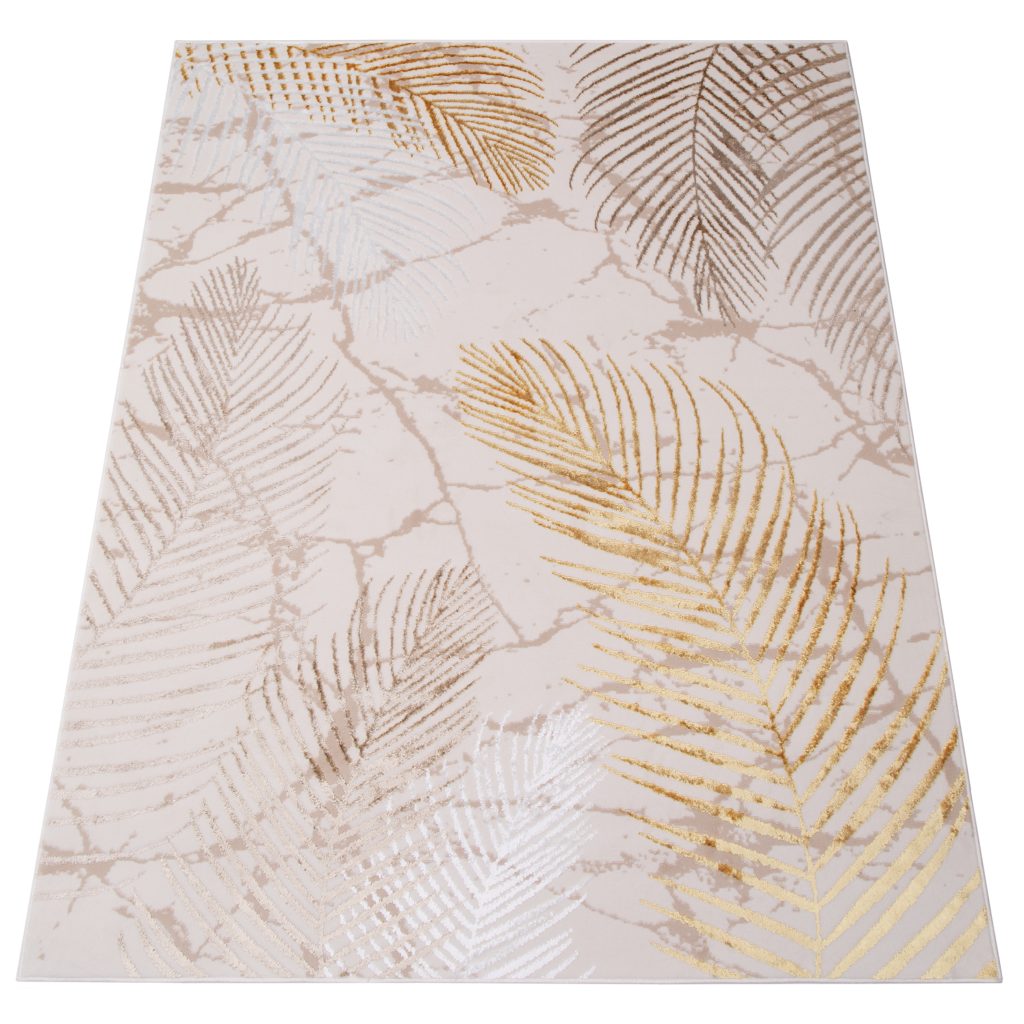 Tappeto Crystal Oro Marrone Crema Foglie Effetto 3D