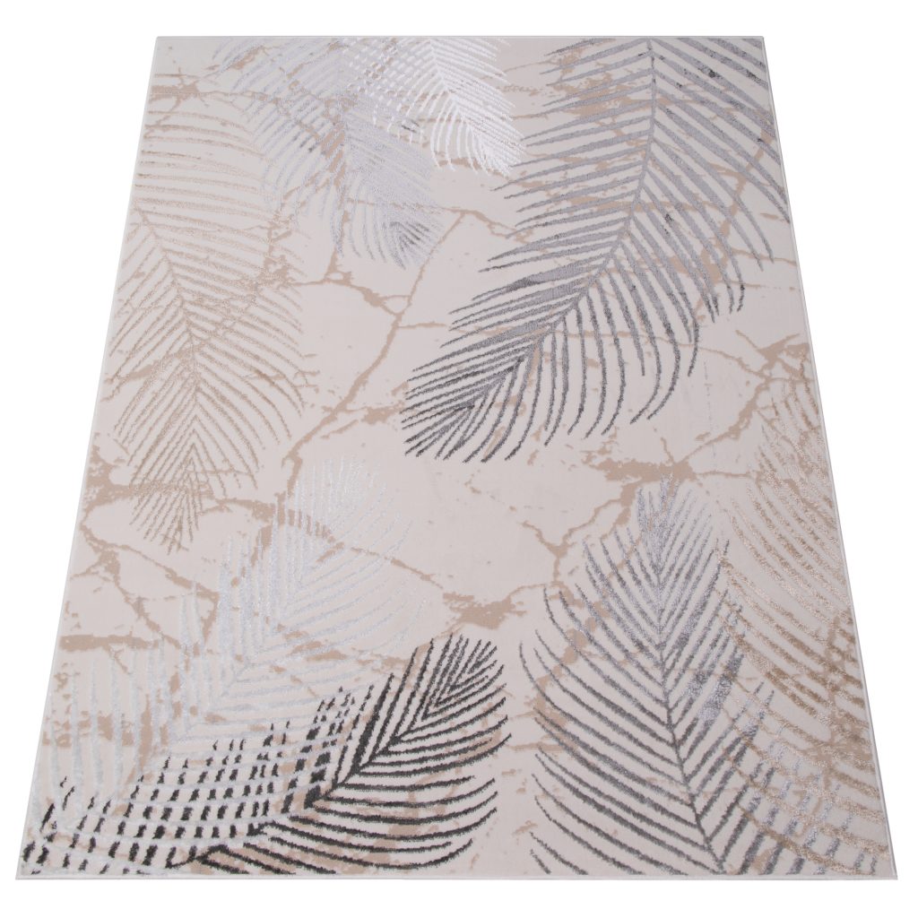 Tappeto Crystal Crema Grigio Marrone Foglie Effetto 3D