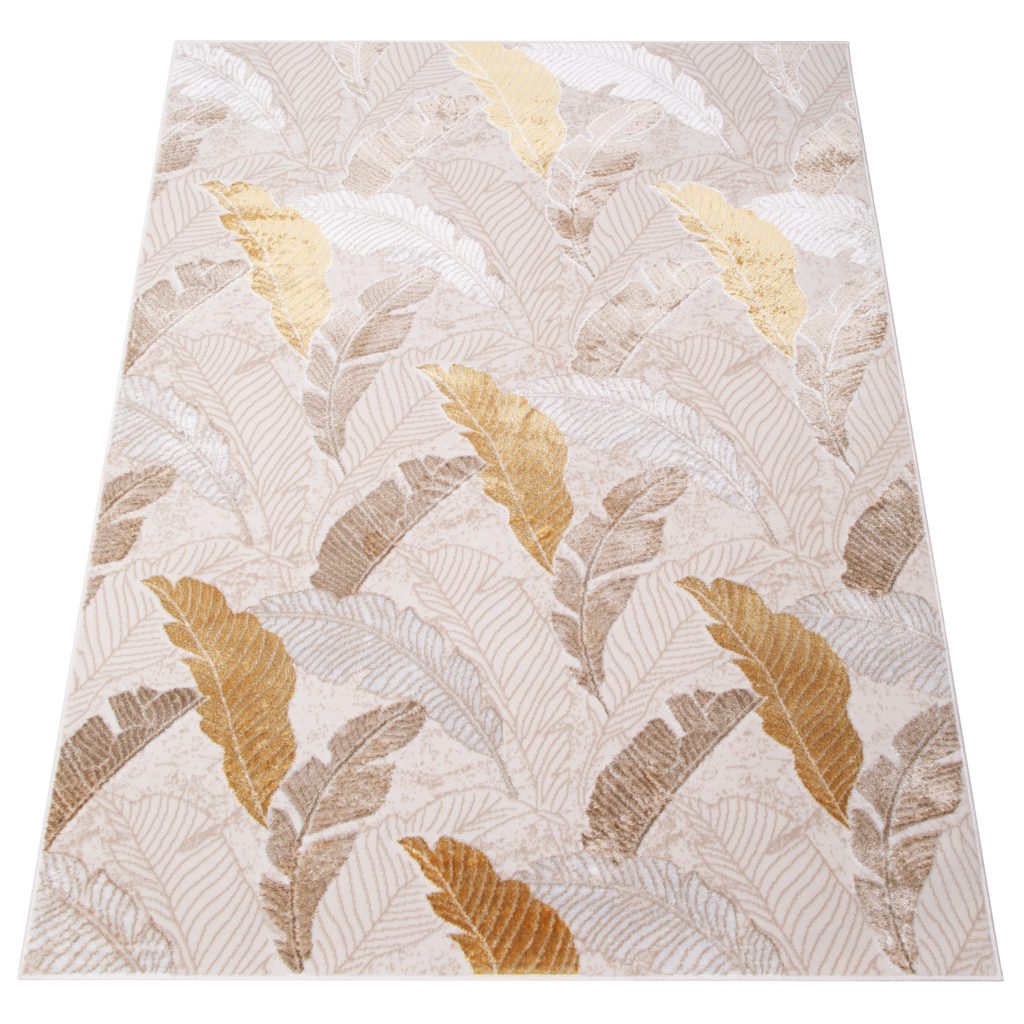 Tappeto Crystal Oro Marrone Beige Foglie Effetto 3D
