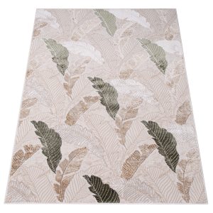 Tappeto Crystal Verde Marrone Beige Foglie Effetto 3D