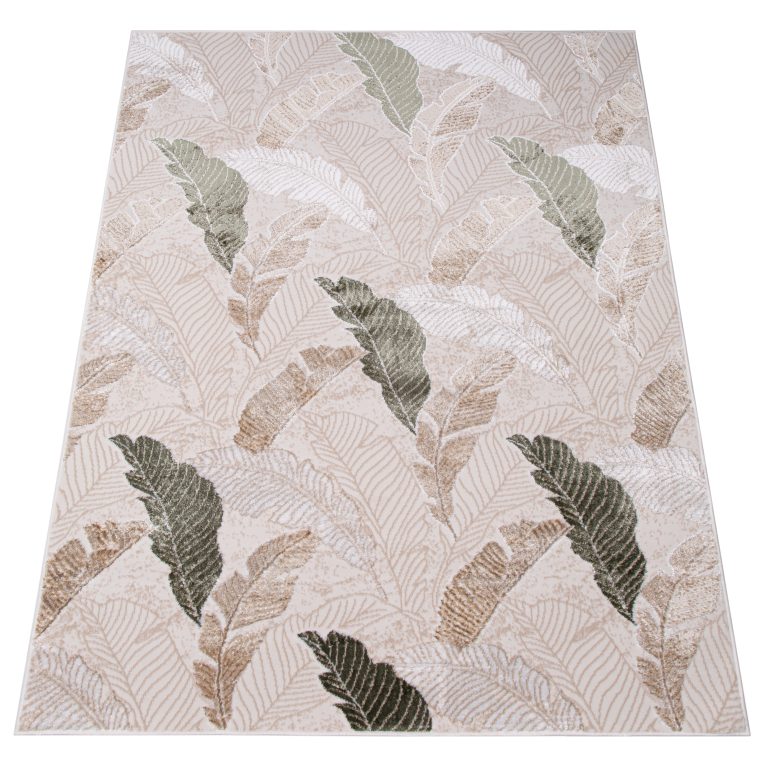 Tappeto Crystal Verde Marrone Beige Foglie Effetto 3D