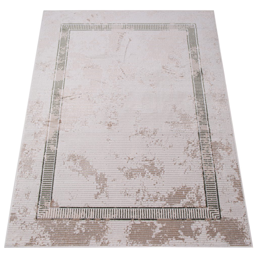 Tappeto Crystal Verde Beige Cornice Sfumature Effetto 3D