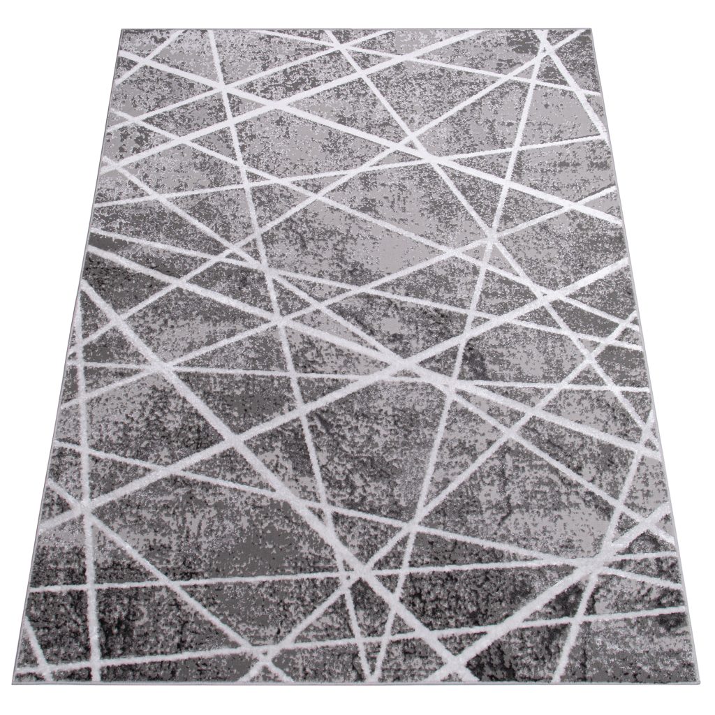 Tappeto Crystal Grigio Bianco Geometrico Linee Effetto 3D