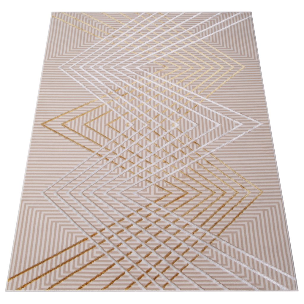 Tappeto Crystal Oro Beige Zigzag Geometrico Effetto 3D