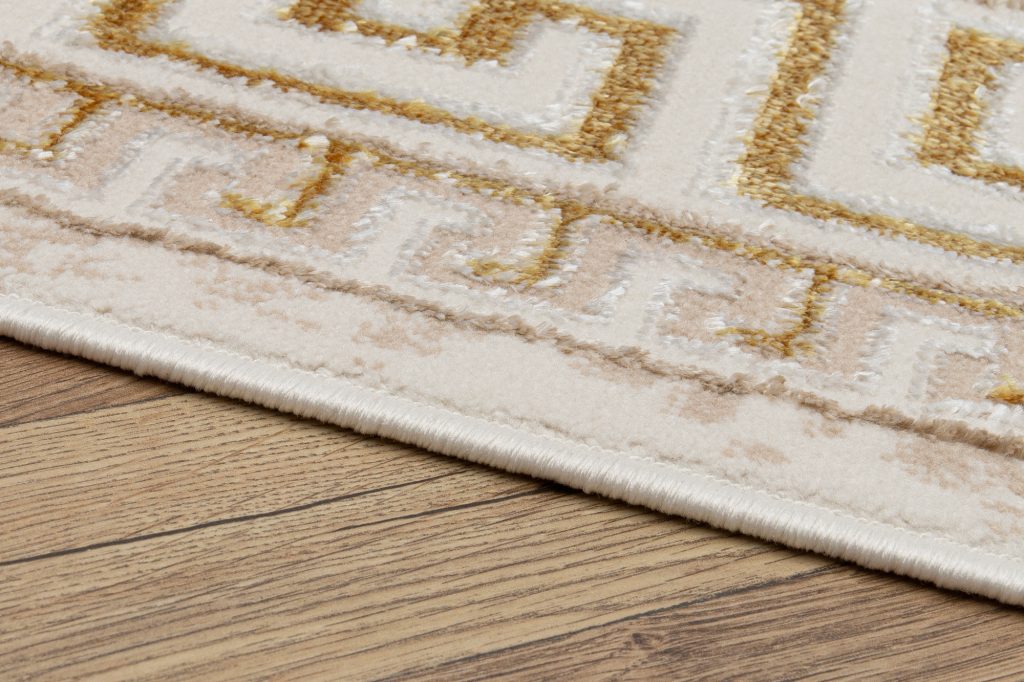 Tappeto Ares Oro Beige Cornice Astratta