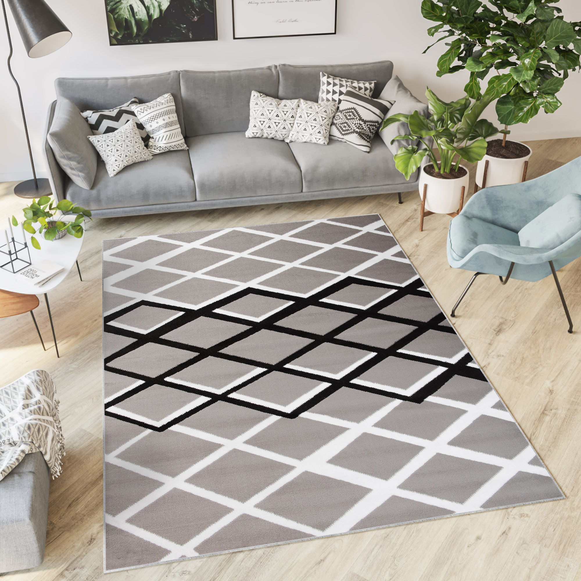 Tappeto Dream Nero Grigio Geometrico Soggiorno Salotto Pelo Corto