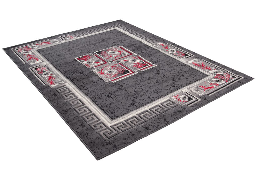 Tappeto Dream Grigio Rosso Fiori Quadrati