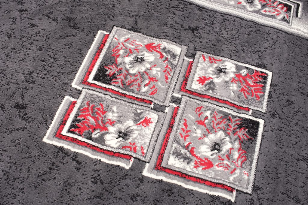Tappeto Dream Grigio Rosso Fiori Quadrati
