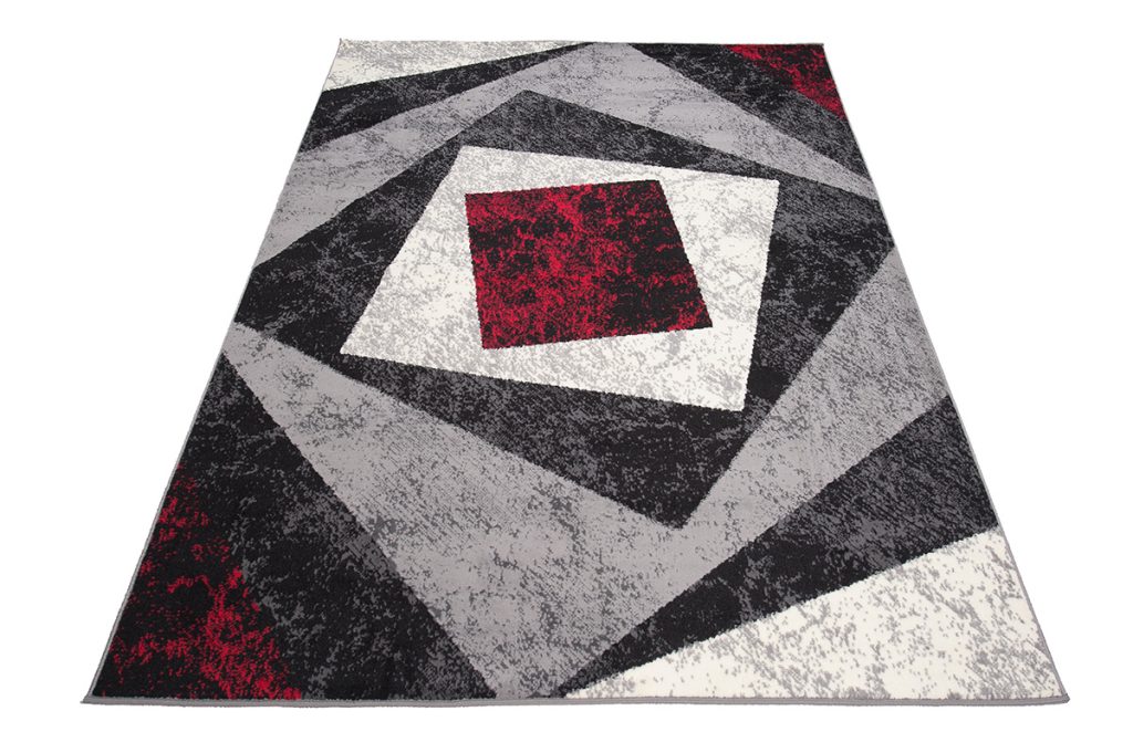 Tappeto Dream Geometrico Grigio Rosso Quadrati