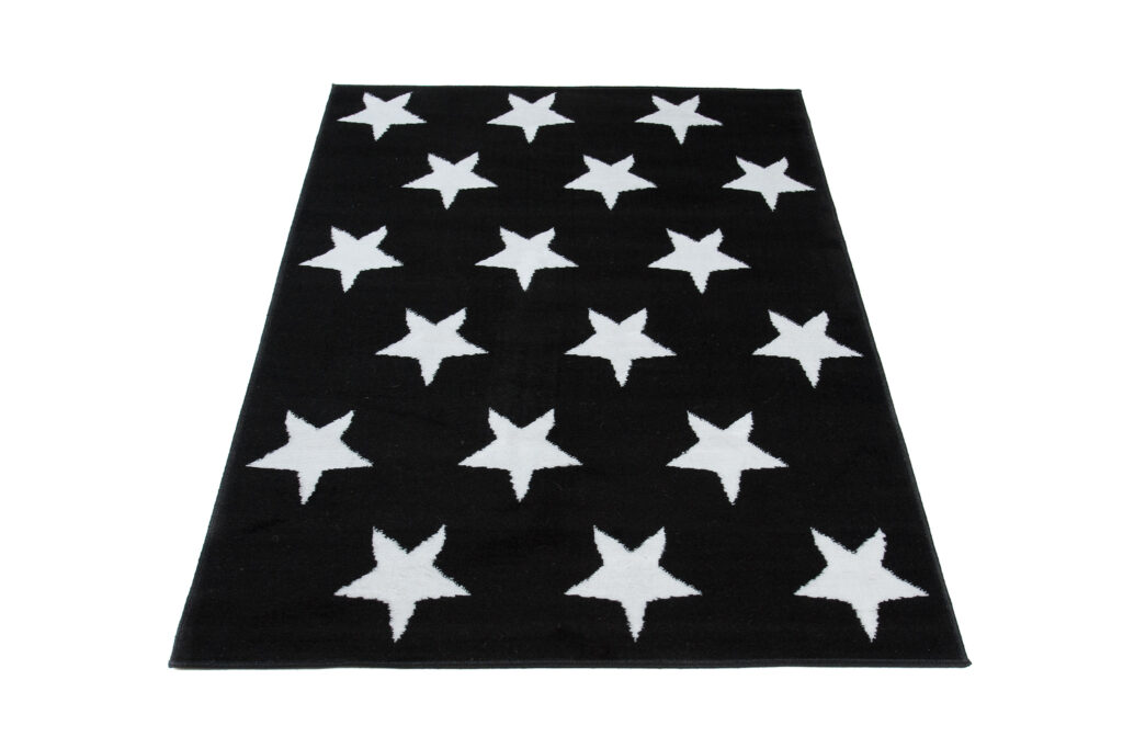 Tappeto Luxury Nero Bianco Stelle per Bambini