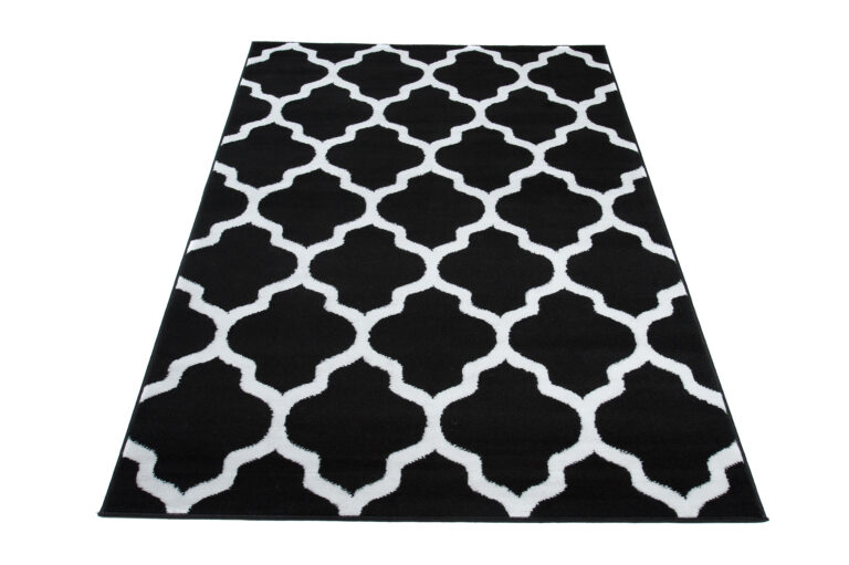 Tappeto Luxury Nero Bianco Geometrico Trellis