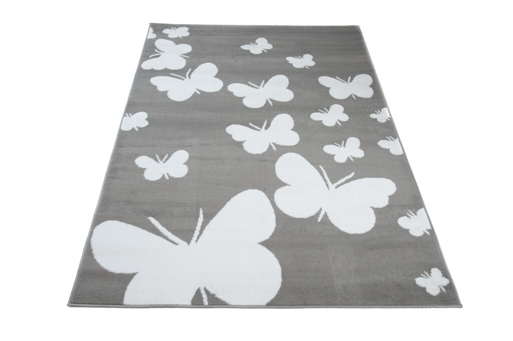 Tappeto Luxury Grigio Bianco Farfalle per Bambini