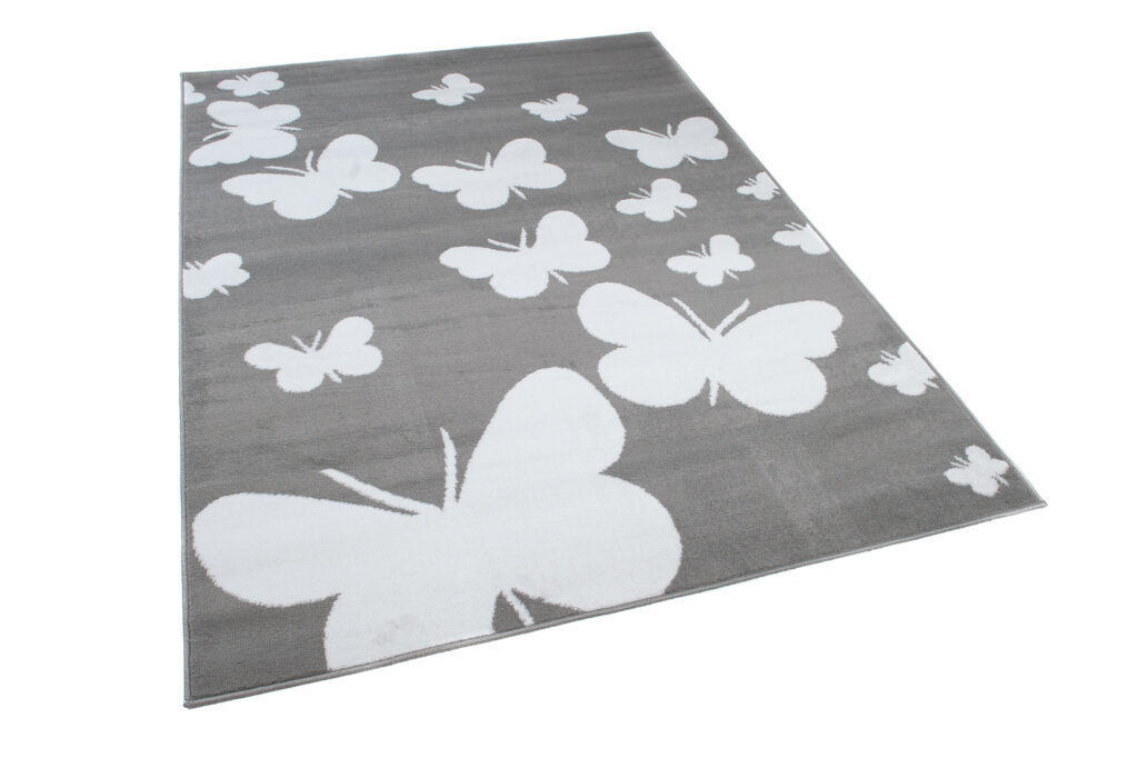 Tappeto Luxury Grigio Bianco Farfalle per Bambini