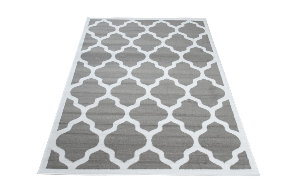 Tappeto Luxury Grigio Bianco Geometrico Trellis Cornice