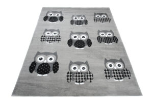 Tappeto Luxury Per Bambini Con Gufi Grigio Moderno A Pelo Corto