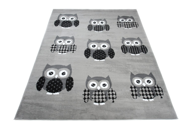 Tappeto Luxury Per Bambini Con Gufi Grigio Moderno A Pelo Corto