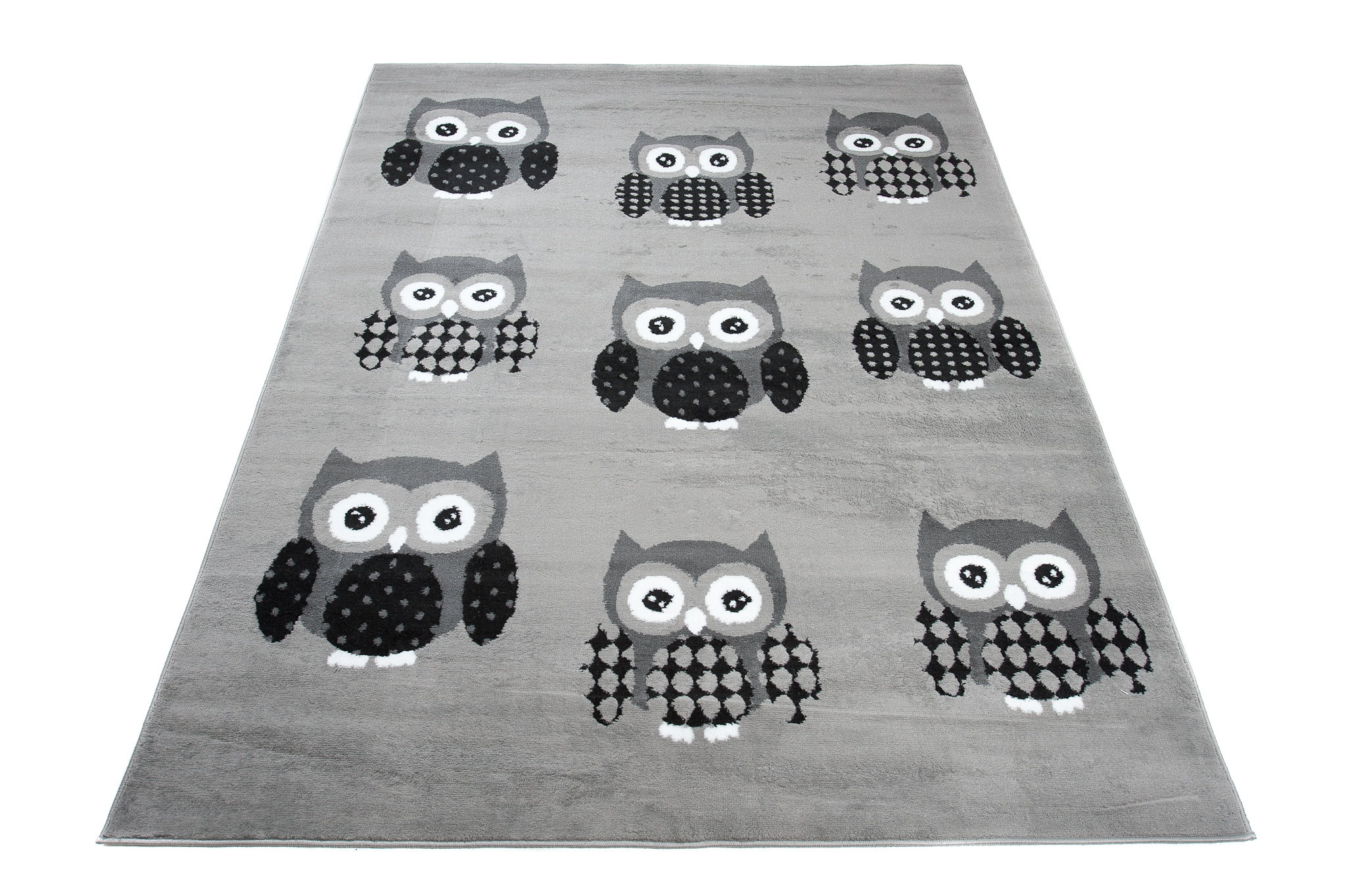 Tappeto Luxury Per Bambini Con Gufi Grigio Moderno A Pelo Corto