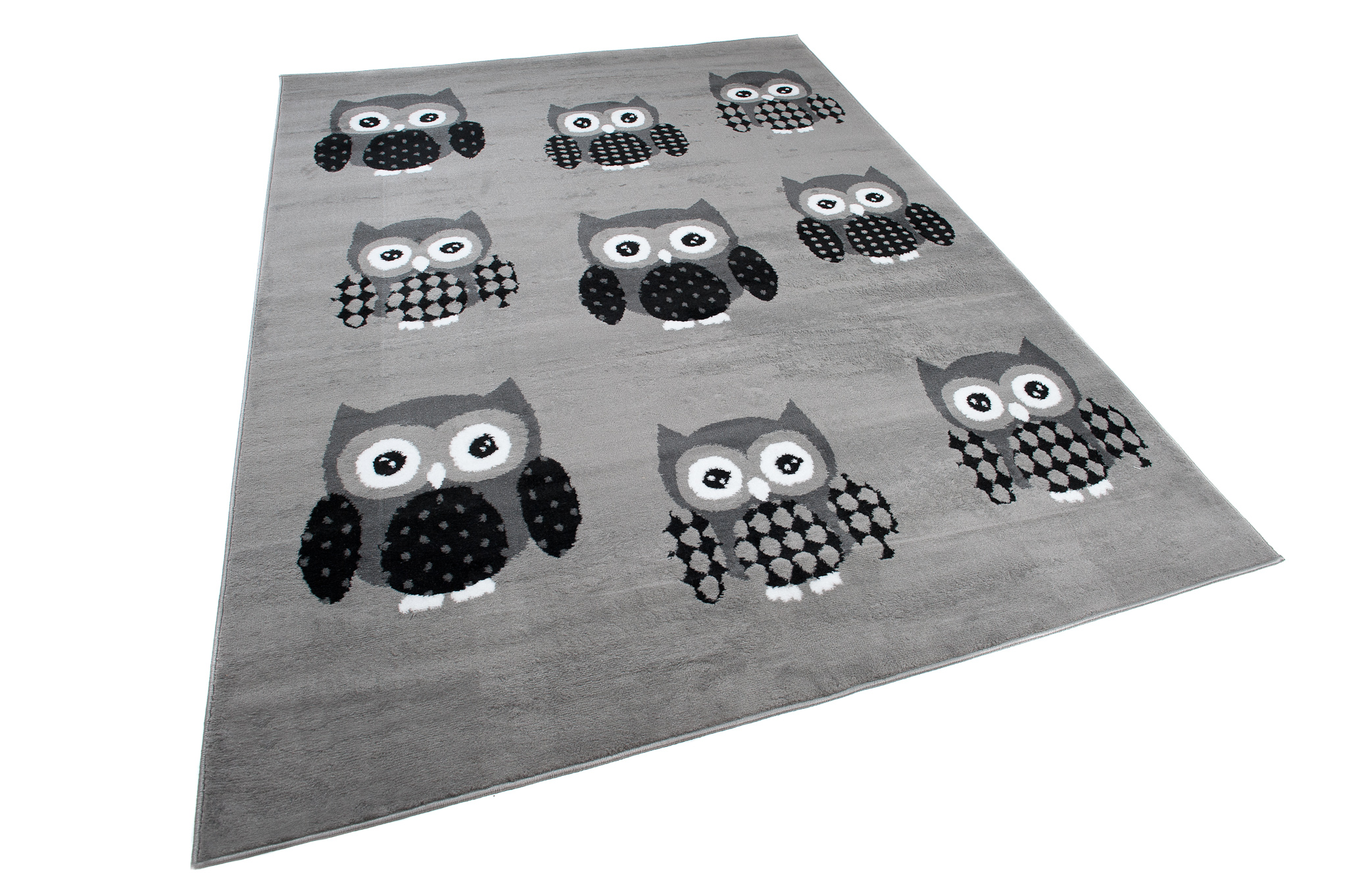 Tappeto Luxury Per Bambini Con Gufi Grigio Moderno A Pelo Corto