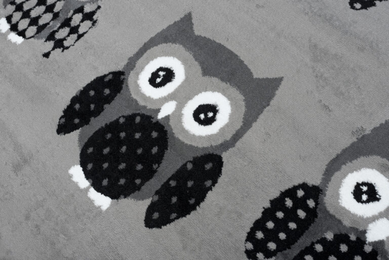 Tappeto Luxury Per Bambini Con Gufi Grigio Moderno A Pelo Corto