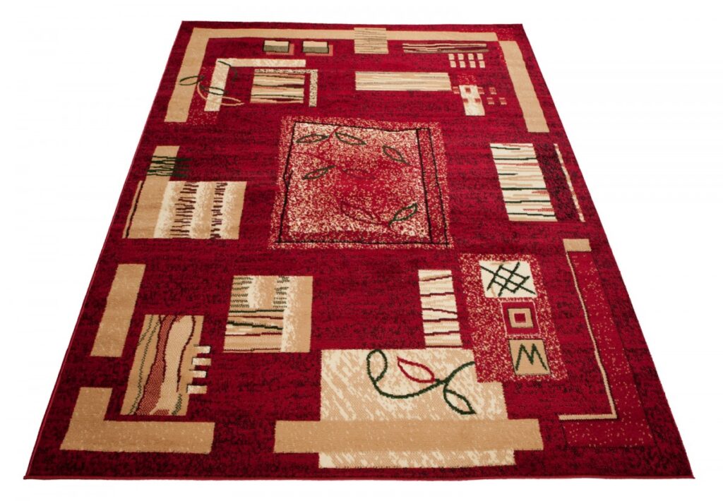 Tappeto Atlas Rosso Beige Geometrico Foglie