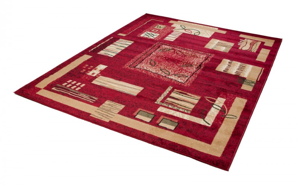 Tappeto Atlas Rosso Beige Geometrico Foglie