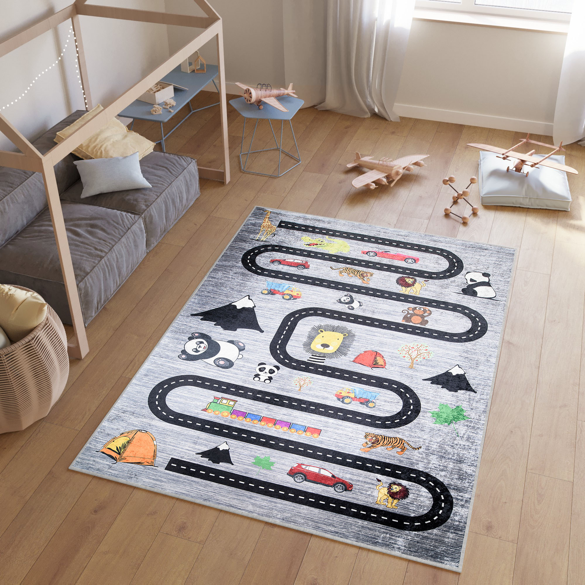 Tappeto Emma Bambini Grigio Strada Antiscivolo