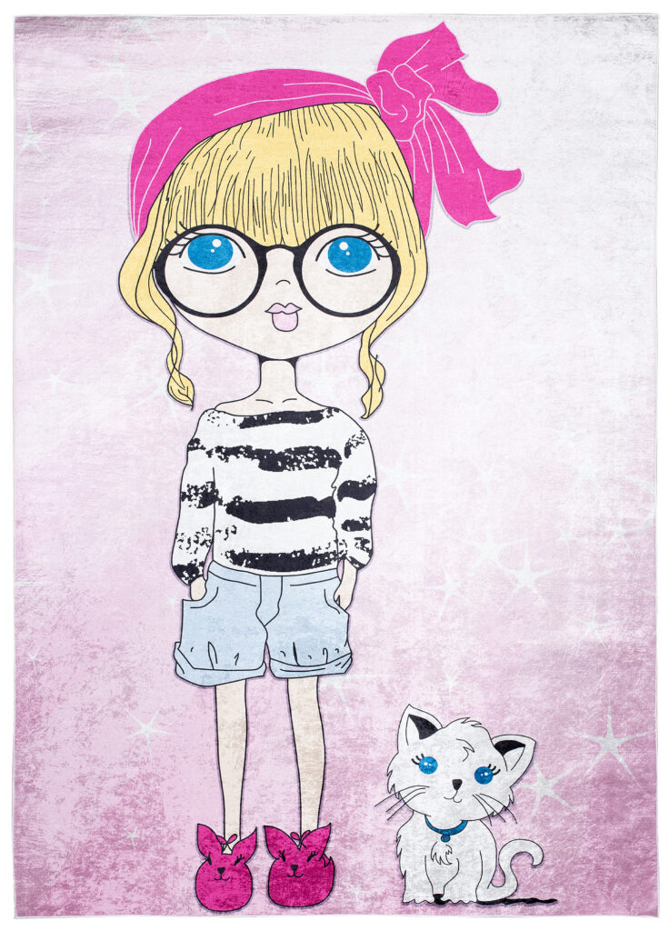 Tappeto Emma Bambini Rosa Bambina Gatto Antiscivolo