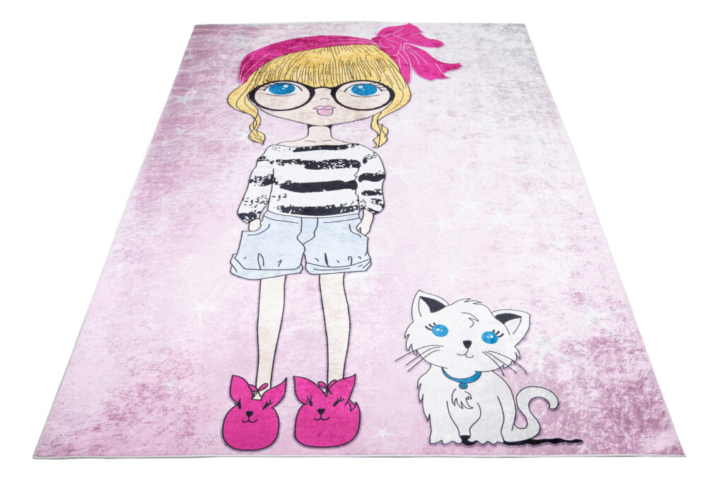 Tappeto Emma Bambini Rosa Bambina Gatto Antiscivolo